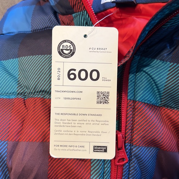 🌸New Land’s End Down Vest 600 Puffer Responsible Down Size Medium Plaid - Picture 7 of 8